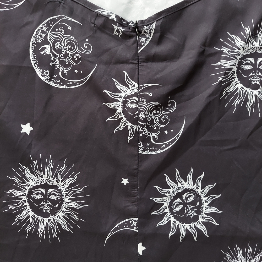Celestial Sun Moon Star Print Midi Dress Large Goth Witch Fairy Zodiac Astrology - Picture 8 of 13
